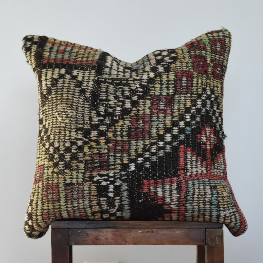 18x18 Boho Kilim Pillow Cover, Sea