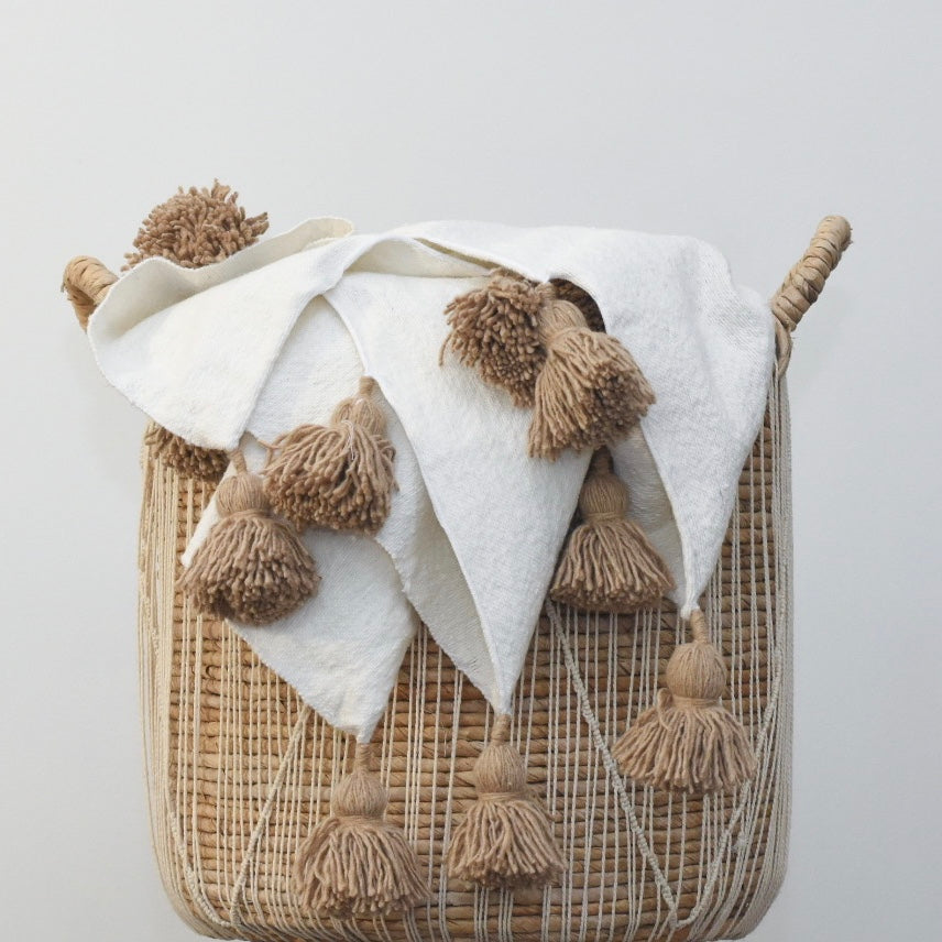 White and Beige Boho Throw Blanket, Nadine