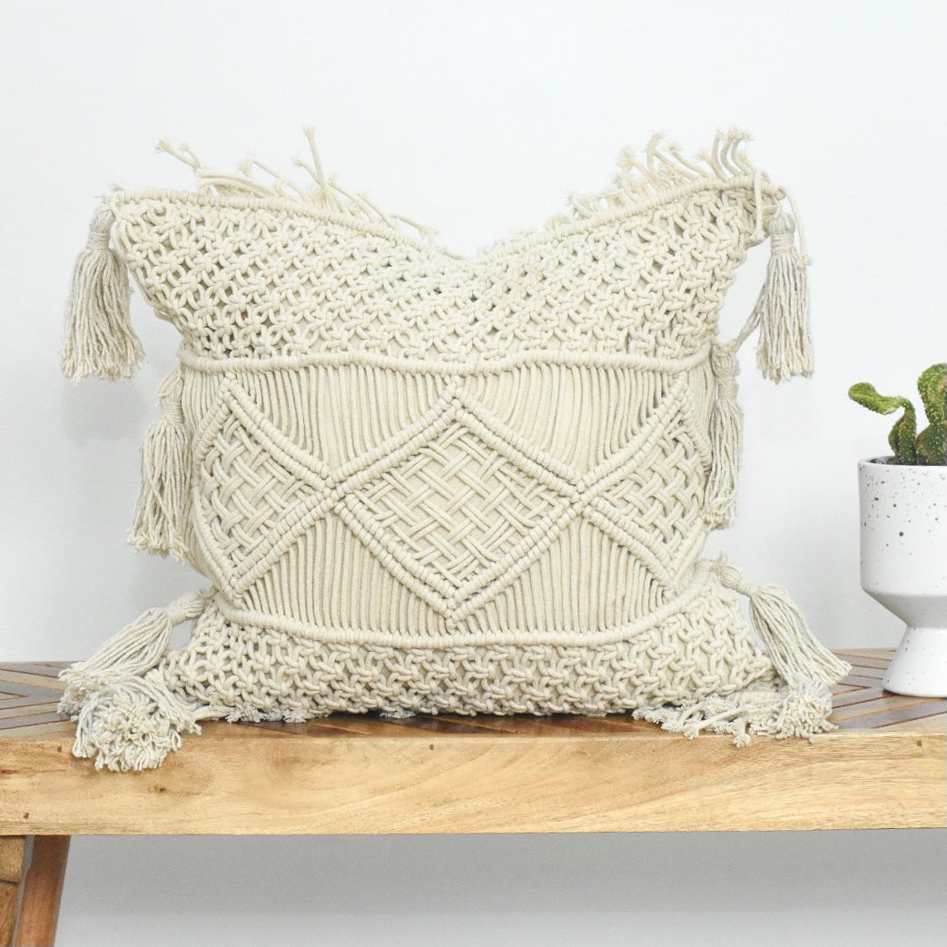 Copy of White Macrame Pillow Cover, Luna