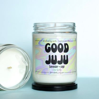 Crystal Manifestation Candle Soy - Good JuJu, Lavender and Sage Candle