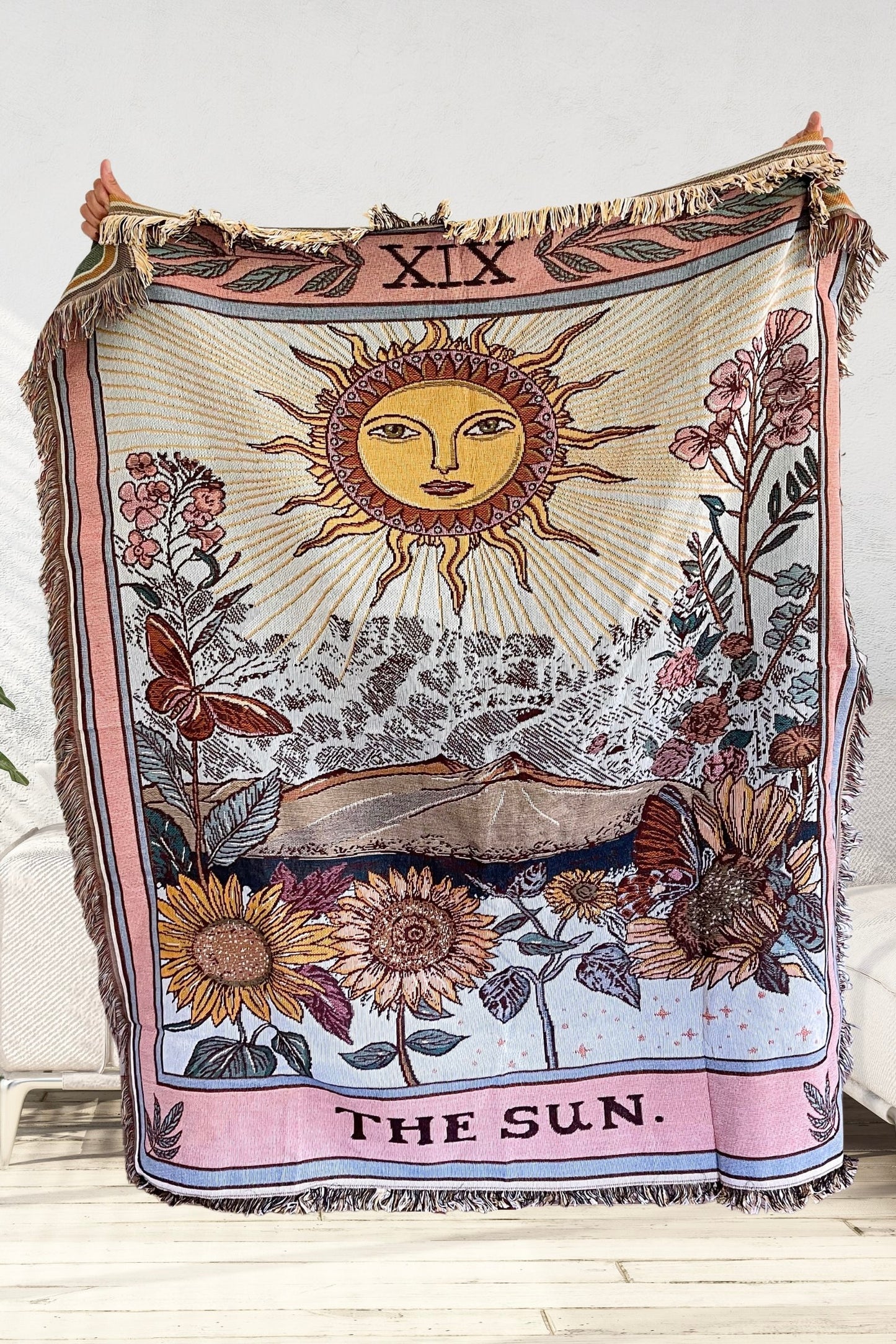 Tarot Sun , Fringe Woven Throw Blanket