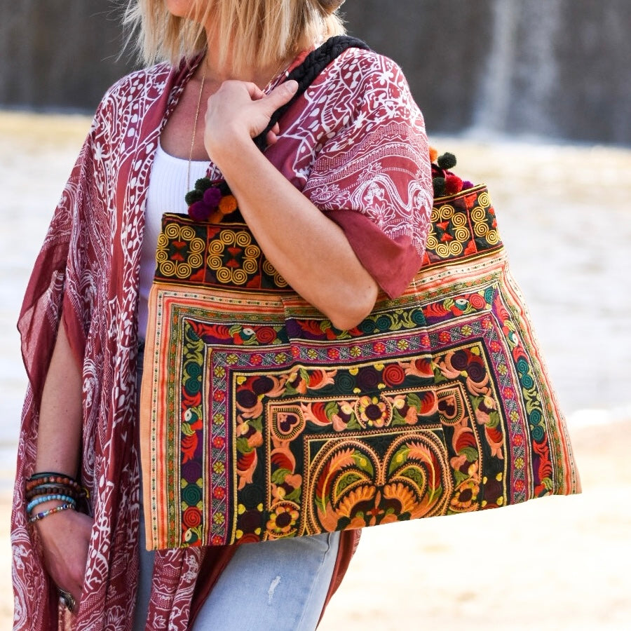 Boho Earth Tone Travel Tote Beach Bag - Sunrise