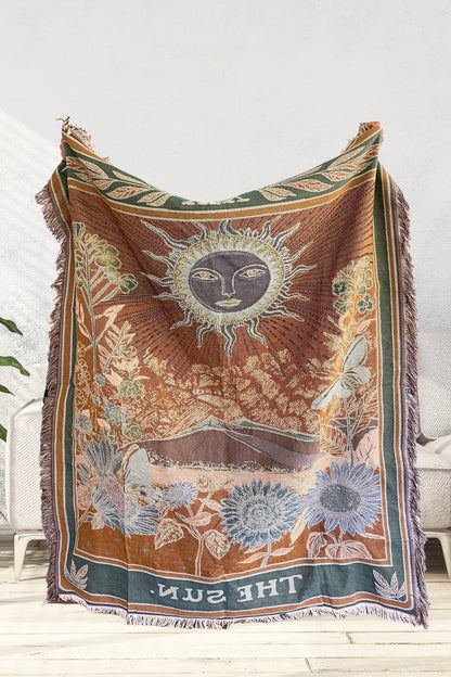Tarot Sun , Fringe Woven Throw Blanket